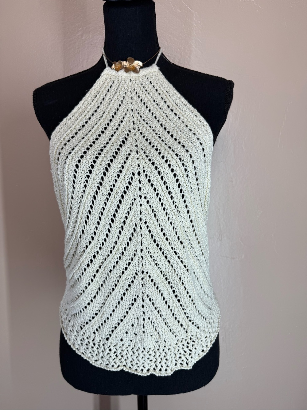 Cream Knit Halter Tank Top - Women